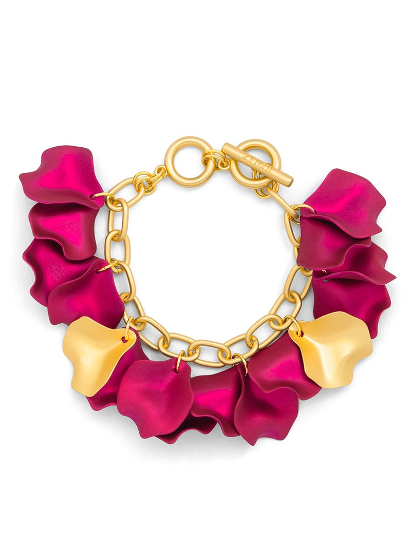 Metallic Resin Petal Link Bracelet_HOT PINK