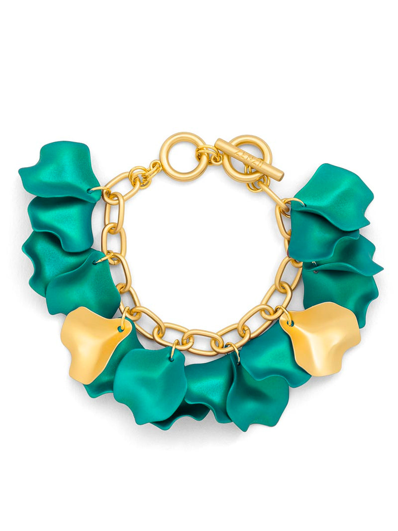 METALLIC RESIN PETAL LINK BRACELET_GREEN