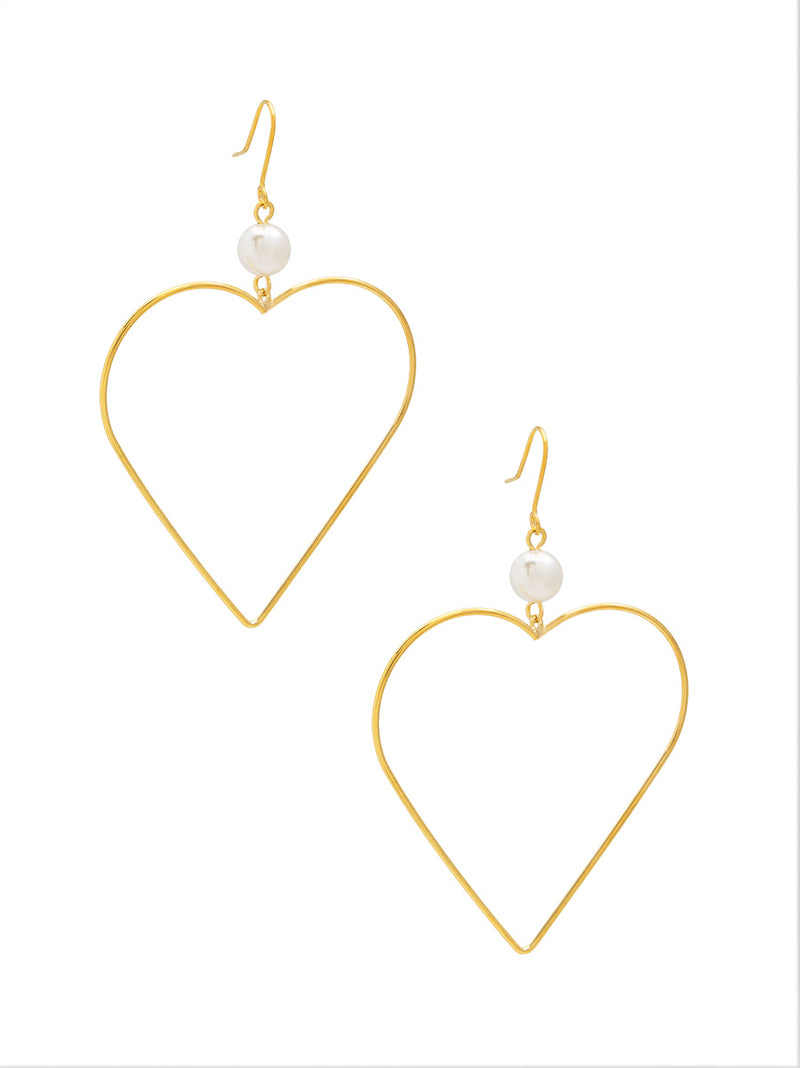 Pearl Accented Big Heart Drop Earring Jewelry