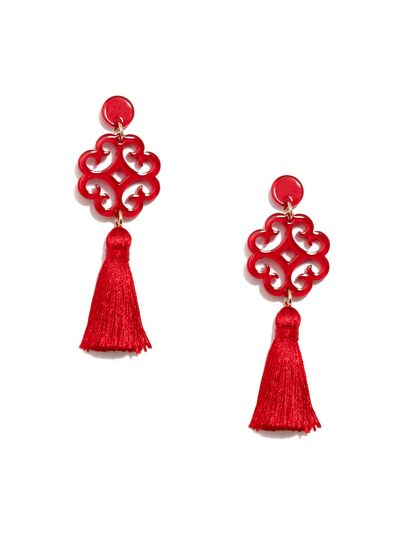 Circular Wave Tassel Drop Earring - Red