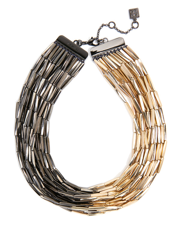 Two-Tone Beaded Metal Necklace