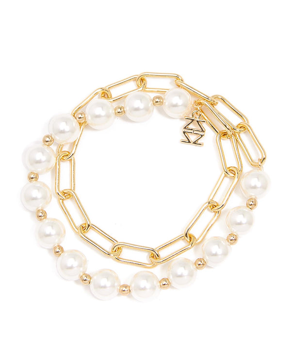 Pearl and Link Gold Bracelet