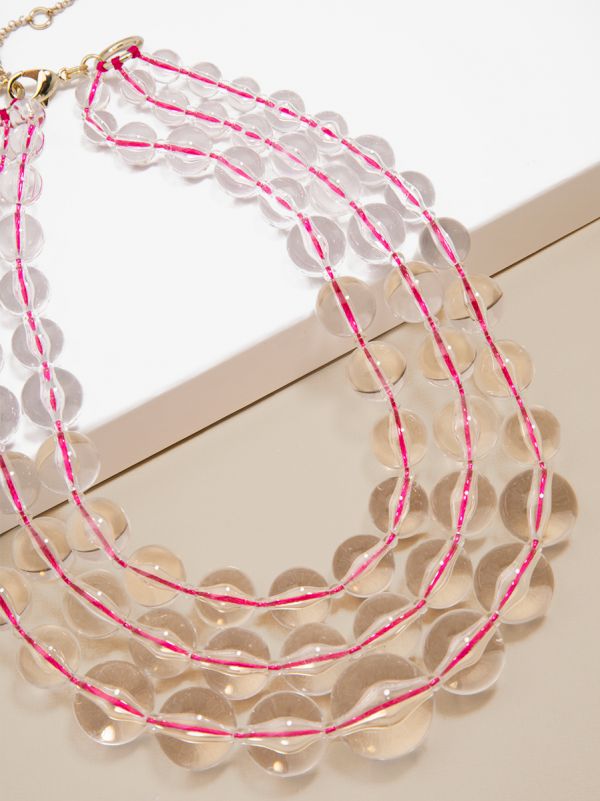 Beaded Lucite Collar Necklace - Hot Pink